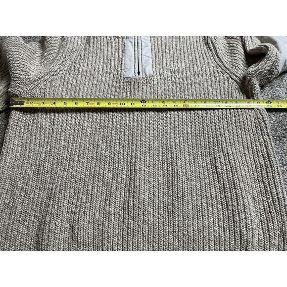 LL Bean Commando Sweater Henley Tan Knit Elbow Patches Mens Large Cotton - Picture 6 of 6
